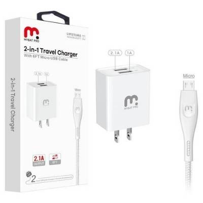 MyBat Pro 2-in-1 Travel Charger with 6ft Micro USB Cable - White
